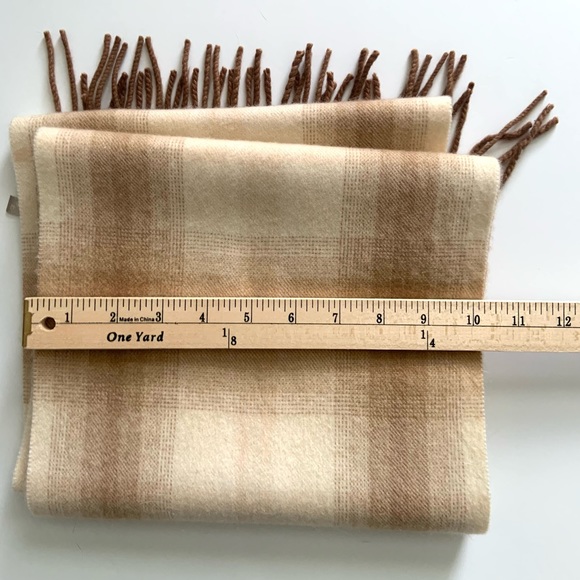 Nordstrom Cashmere Scarf with Fringe Plaid Tan Off-White Briwn - Picture 3 of 4